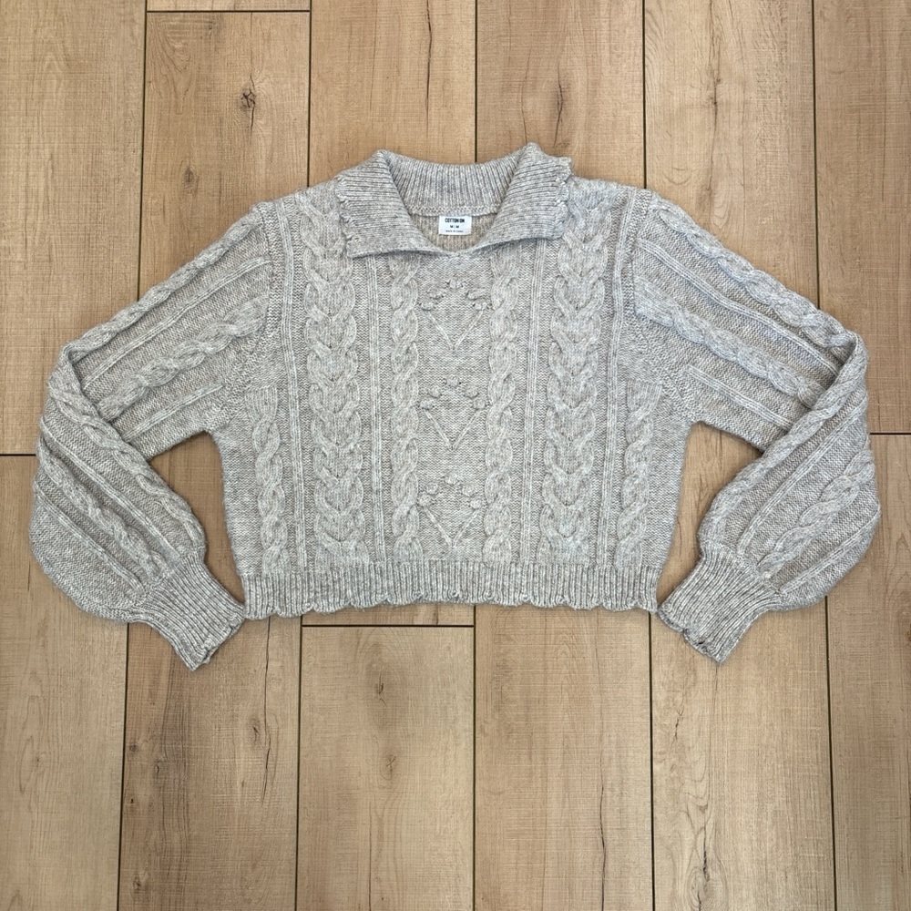 Cotton On Neutral Gray Cable Knit Sweater